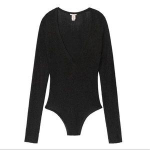 ✨HP✨ VS Plunge Ribbed Shimmer Bodysuit Teddy XS Black